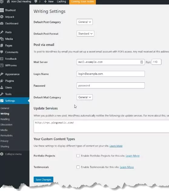 Wordpress Writing Settings