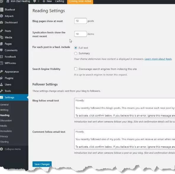 Wordpress Reading Settings