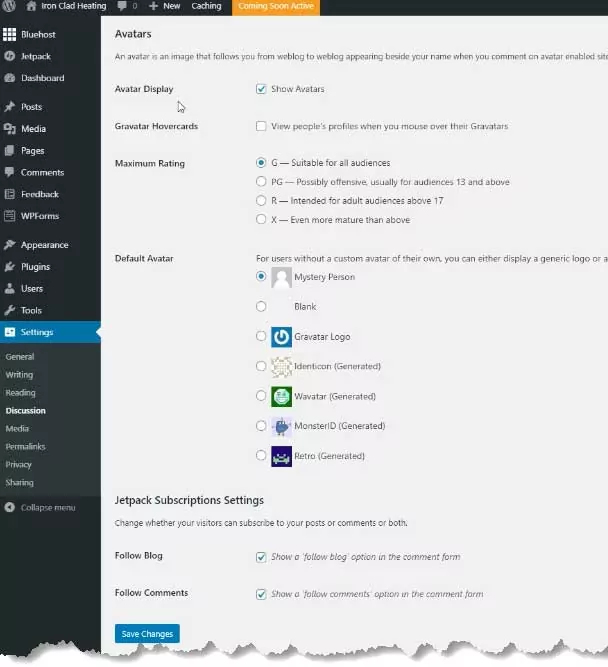 Wordpress Discussion Settings 2