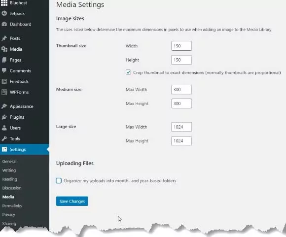 Wordpress Media Settings