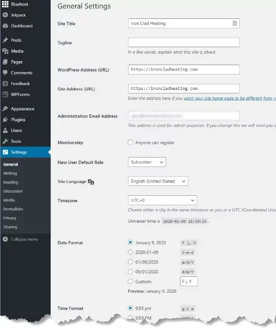 Wordpress General Settings 1