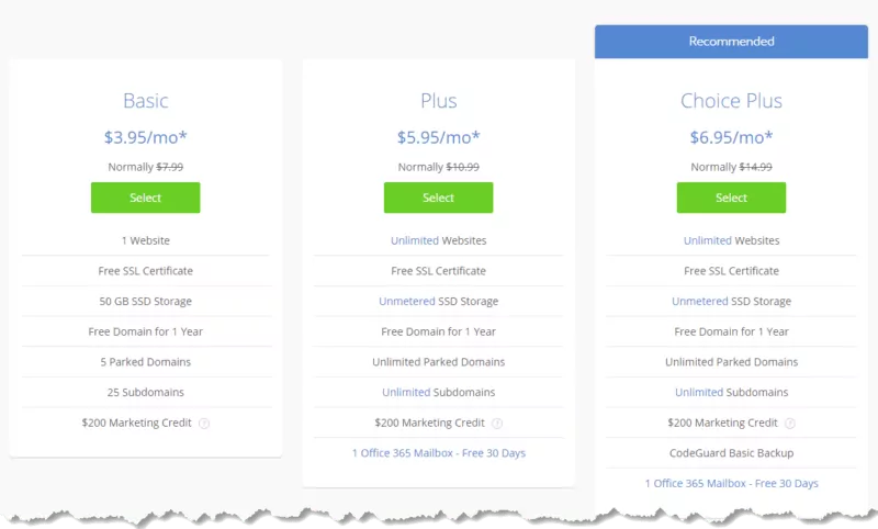 Bluhost WordPress Hosting Plans