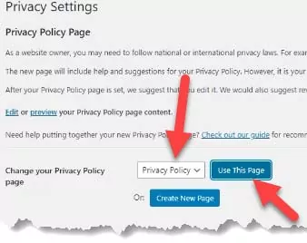 Wordpress Privacy Page Settings